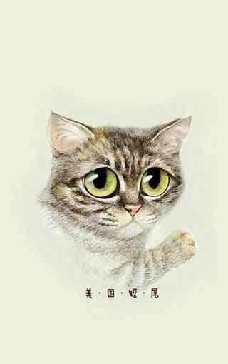 可爱的美短猫咪手绘手机壁纸