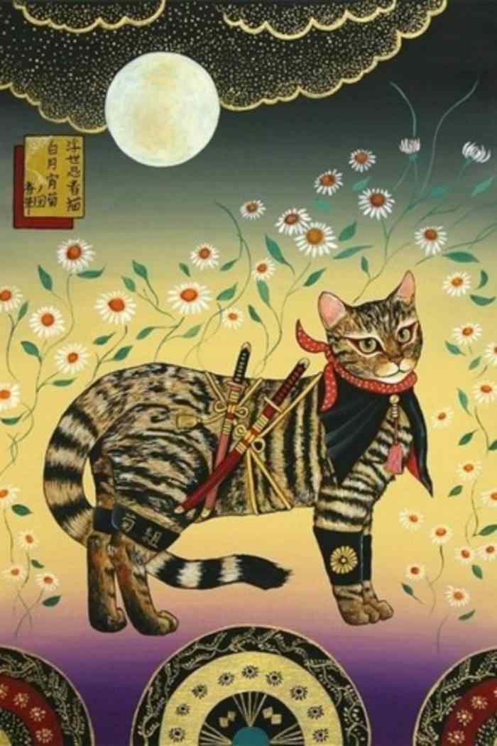 独特的手绘忍者猫咪手机壁纸