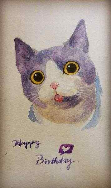 可爱吐舌头猫咪手绘手机壁纸
