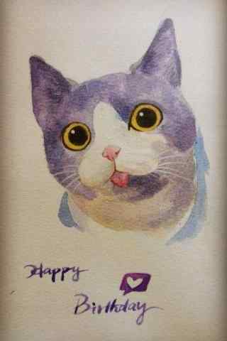 可爱吐舌头猫咪手绘手机壁纸