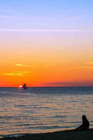 唯美夕阳下的长滩岛风景手机壁纸