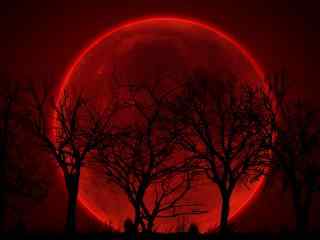 红色的超级月亮图