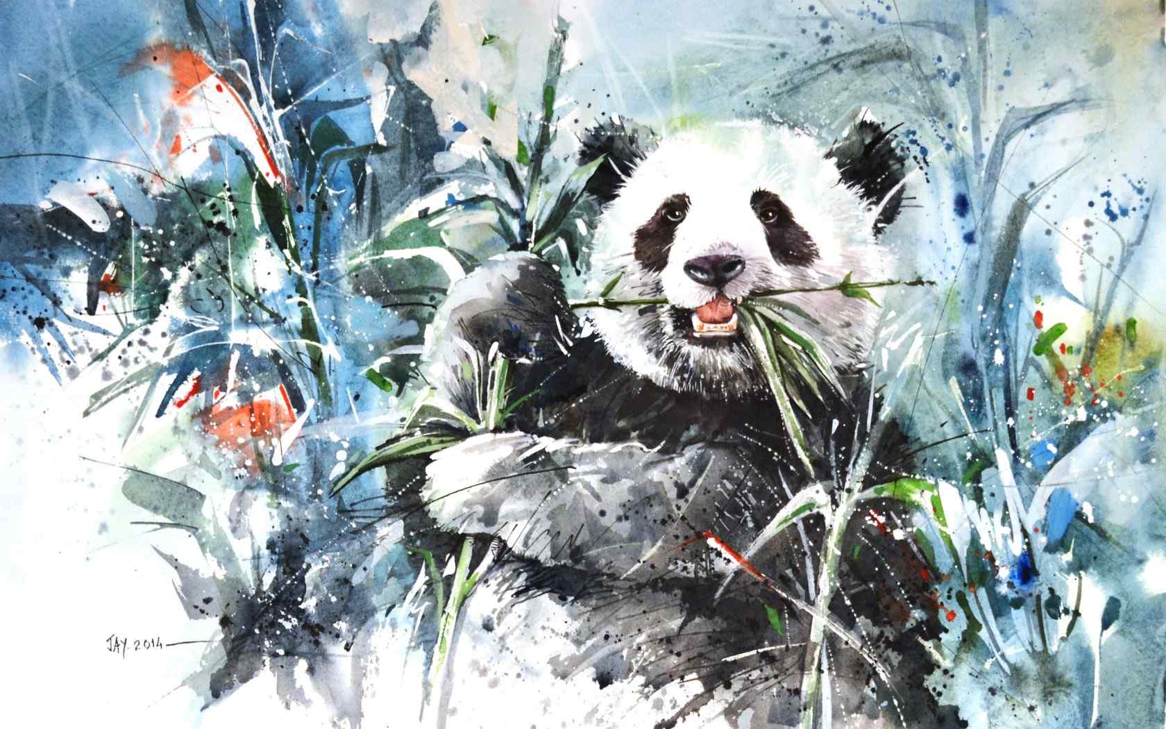 大熊猫动漫手绘画风高清壁纸