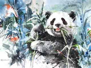 大熊猫动漫手绘画风高清壁纸
