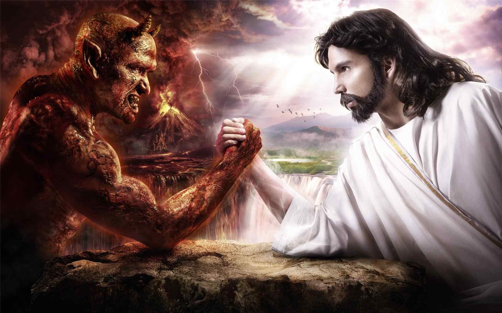 耶稣与撒旦搞笑壁纸