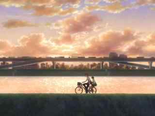 黄昏河边单车表白穿越时空的少女桌面壁纸
