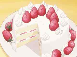 动漫美食二次元草莓奶油蛋糕图片桌面壁纸