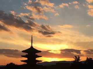 奈良古色古风古塔夕阳桌面壁纸