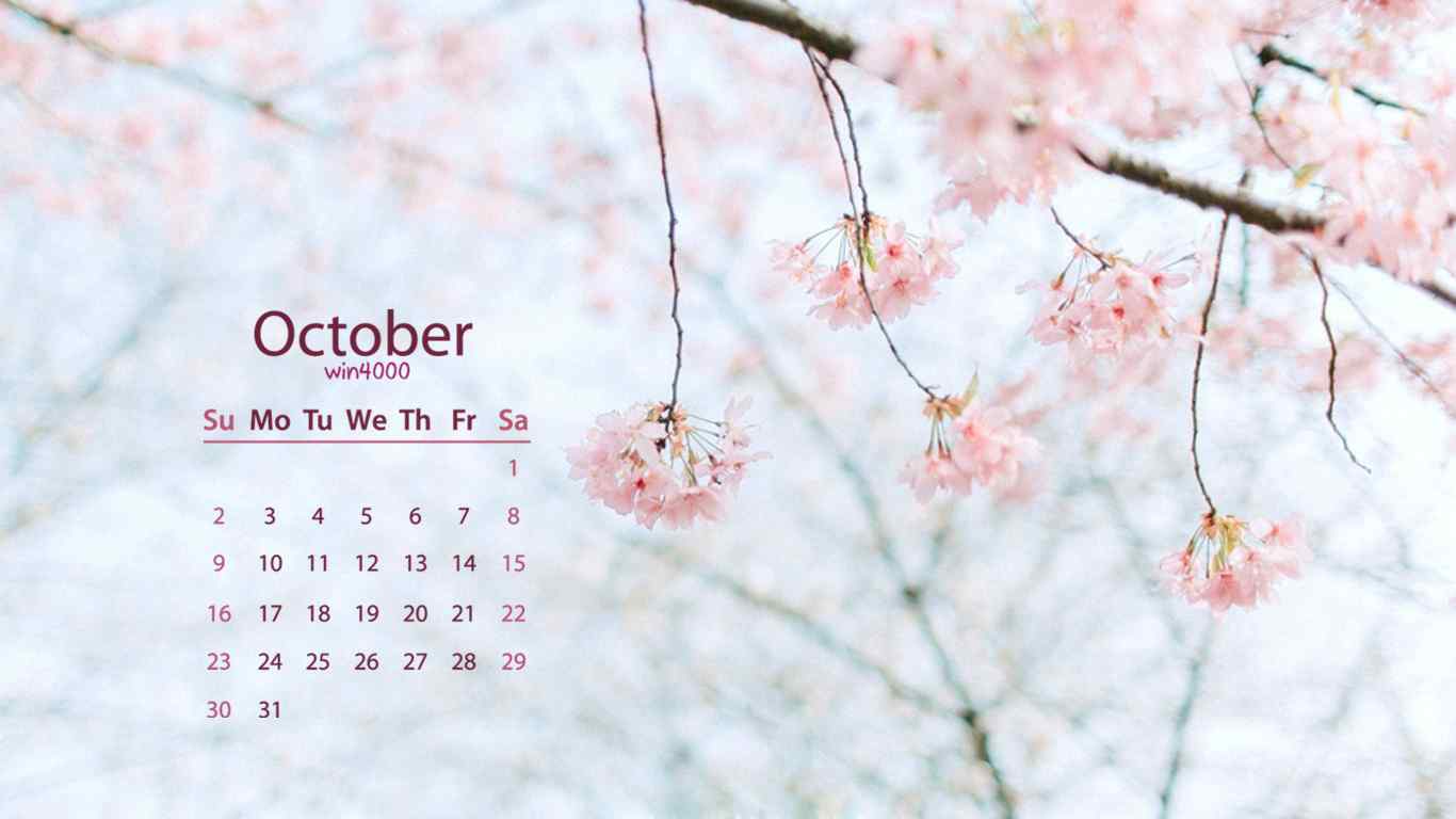 2016年10月日历好看的樱花电脑桌面壁纸