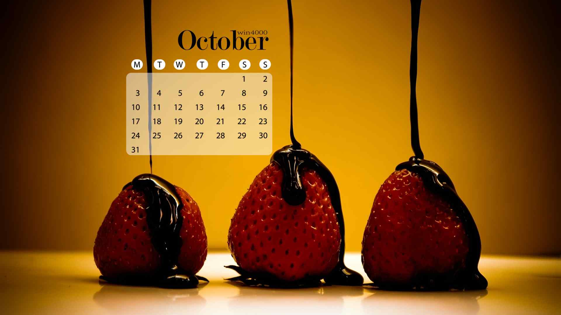 2016年10月日历巧克力草莓美味甜点电脑桌面壁纸