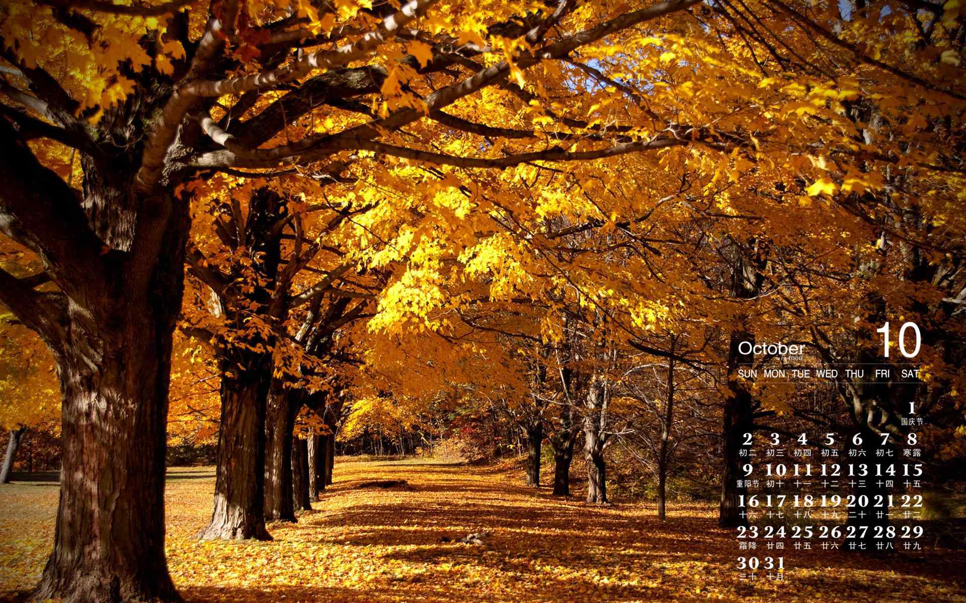 2016年10月日历金秋十月最美的秋天风景电脑桌面壁纸