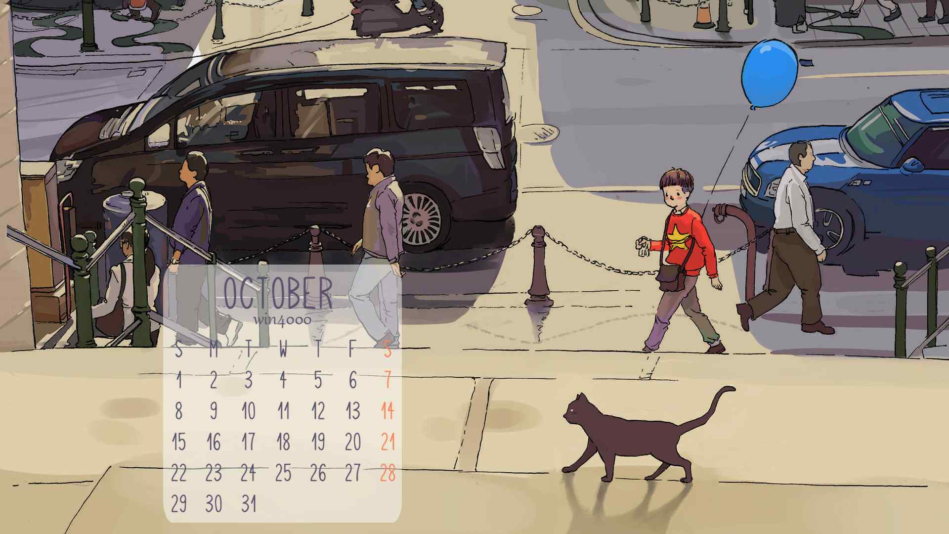 2016年10月日历清新可爱手绘水彩插画电脑桌面壁纸