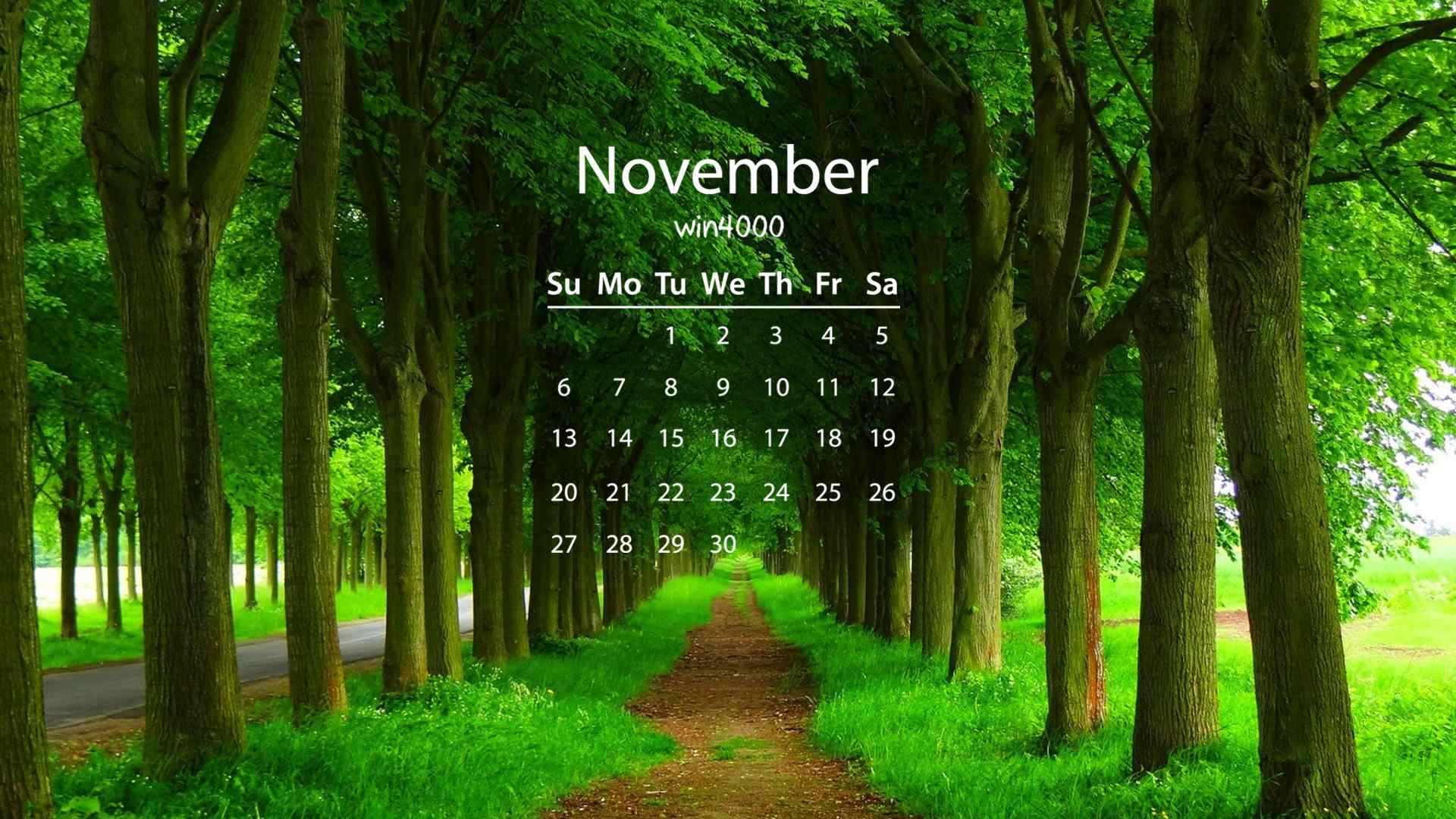 2016年11月日历森林清新风景绿色护眼桌面壁纸下载