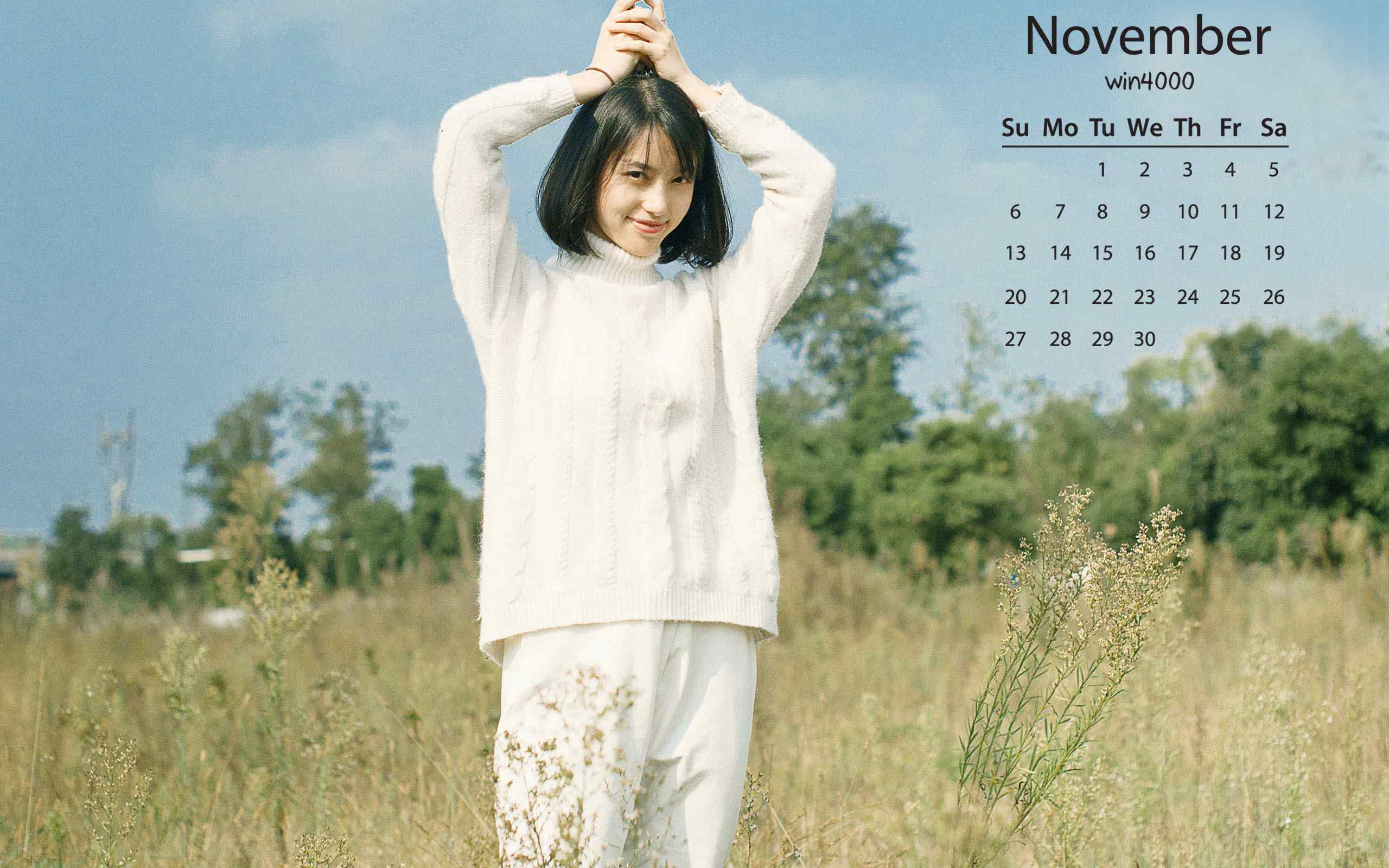 2016年11月日历日系清纯短发美女写真图片壁纸下载