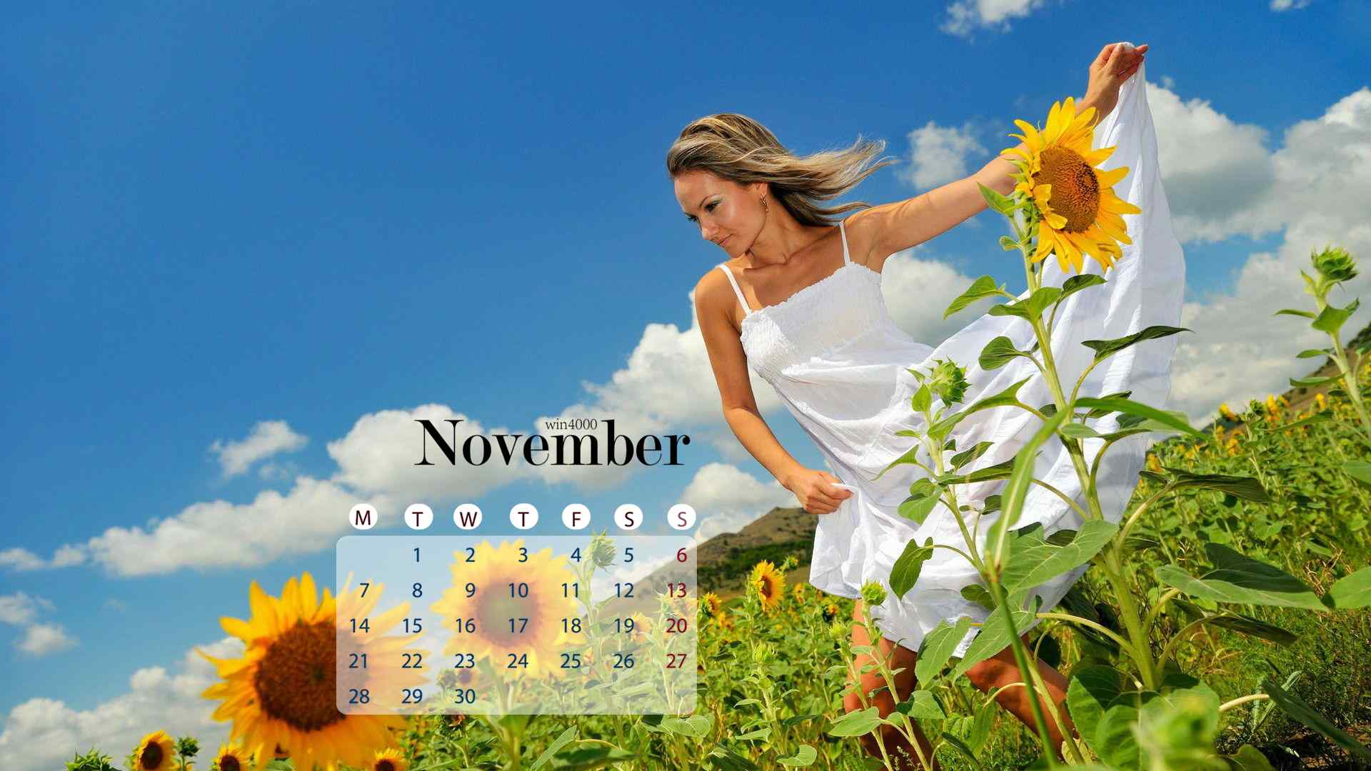 2016年11月日历自然风景中的美女高清电脑桌面壁纸
