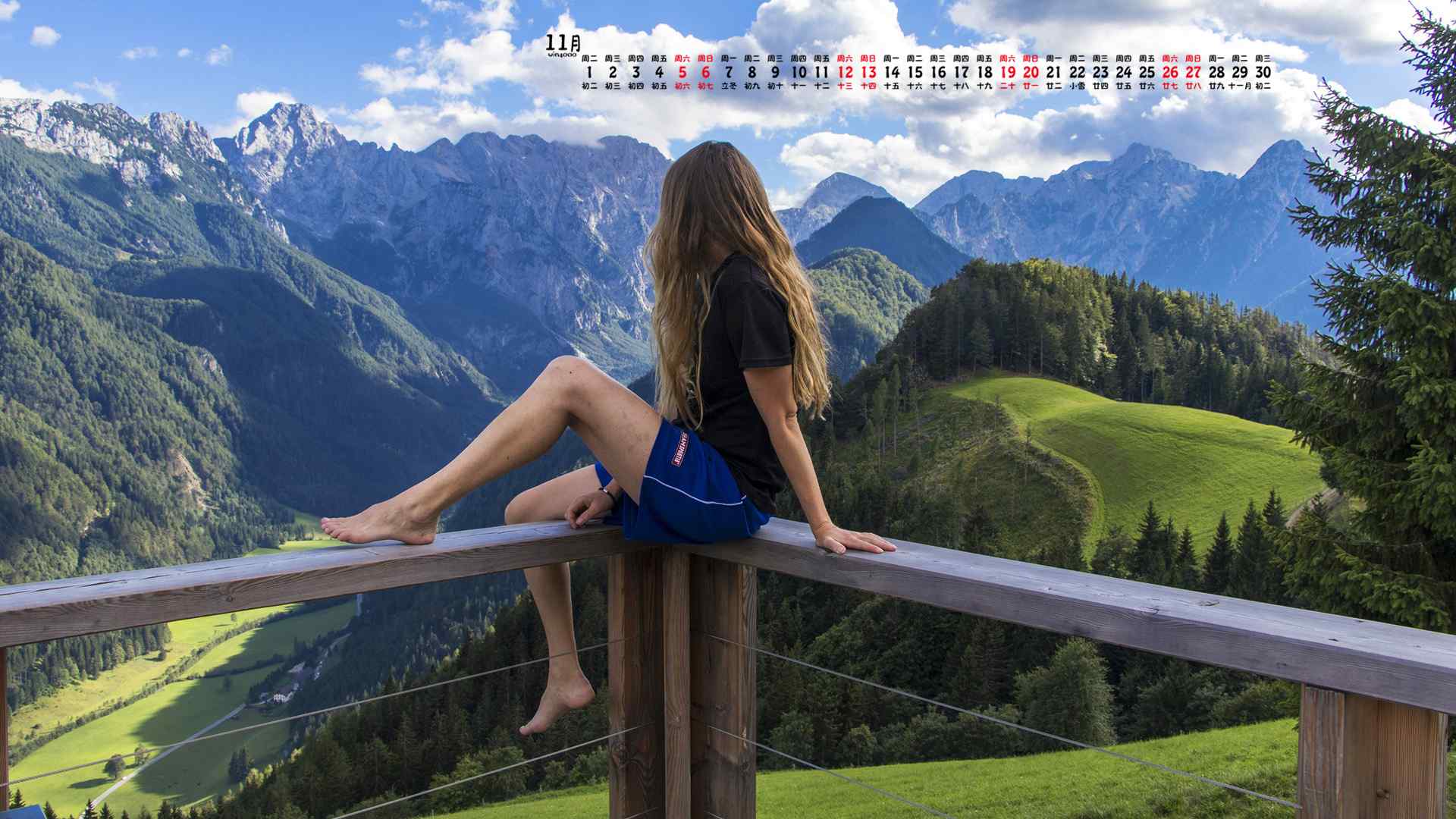 2016年11月日历自然风景中的氧气美女高清电脑桌面壁纸