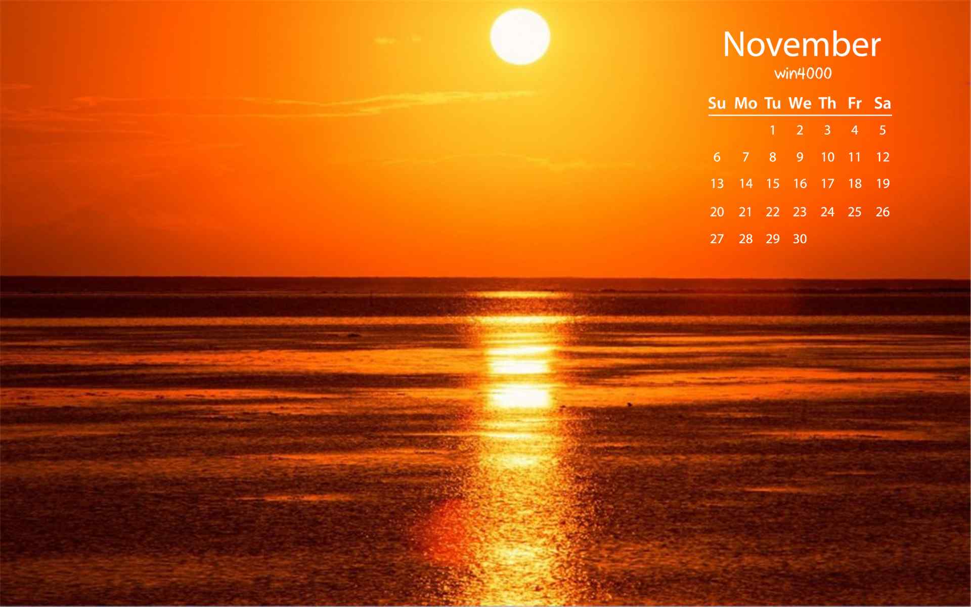 2016年11月日历唯美的日出日落风景图片壁纸