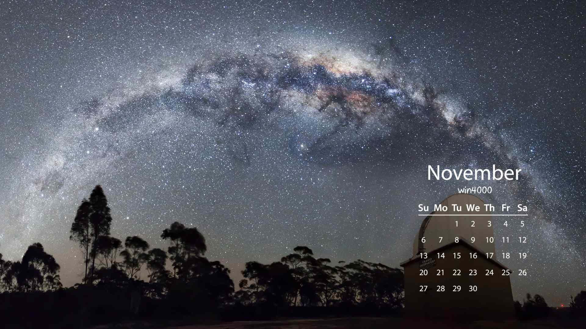 2016年11月日历唯美星空图片高清电脑桌面壁纸