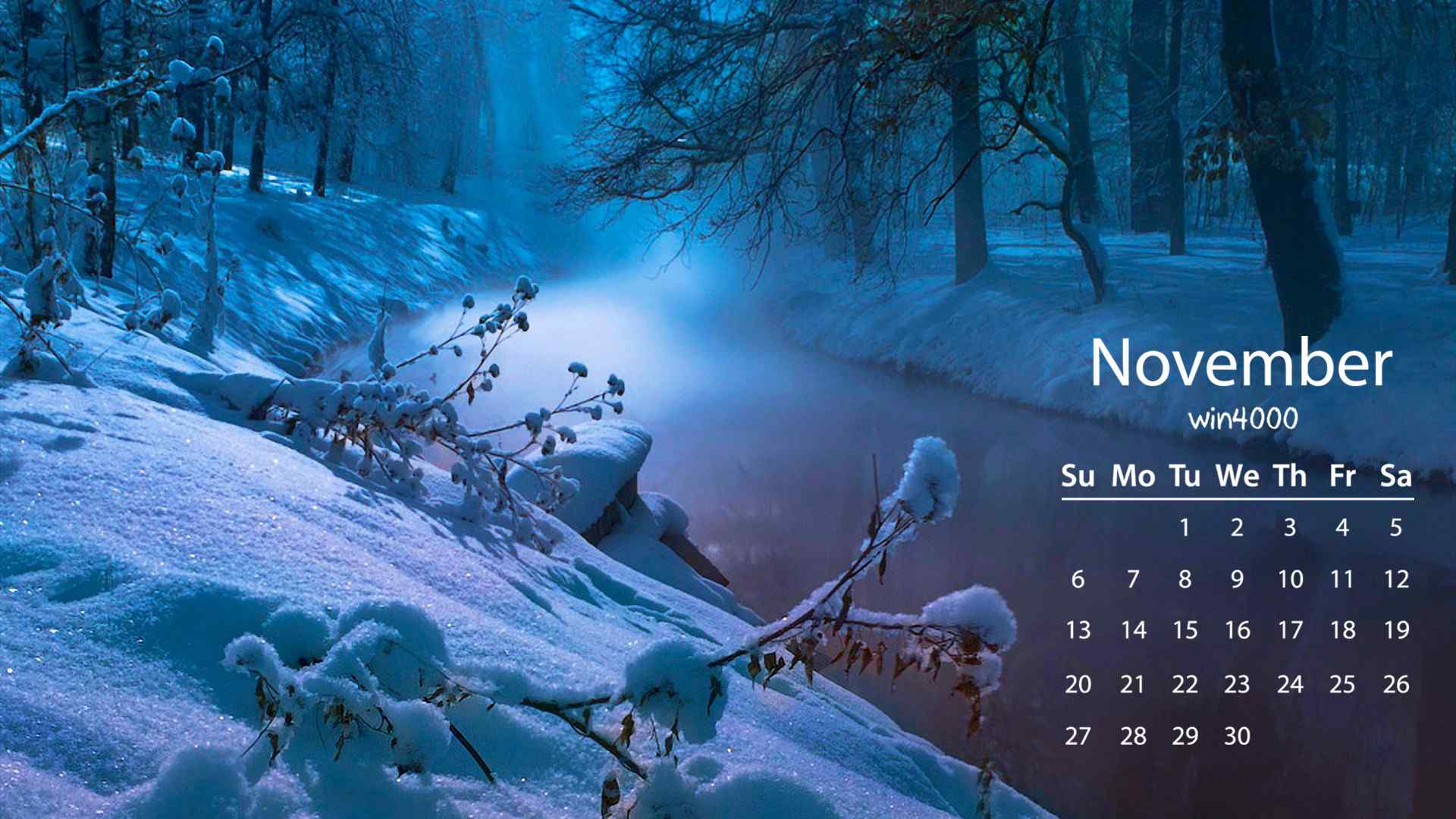 2016年11月日历冬天的树木雪景高清壁纸下载