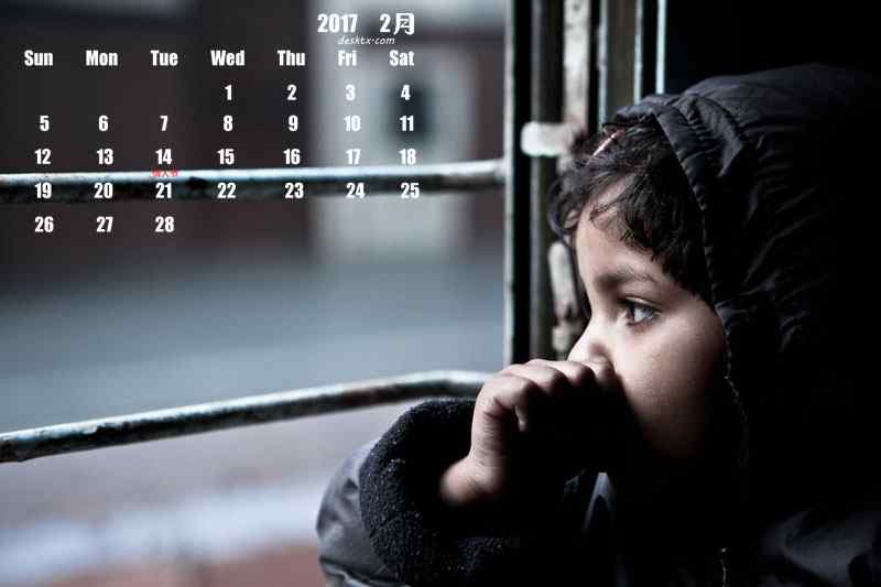 2017年2月日历壁纸之望窗外的小男孩