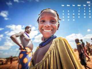 2017年2月日历壁纸之可爱的非洲小女孩