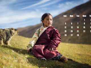 2017年2月日历藏区小女孩图片桌面壁纸