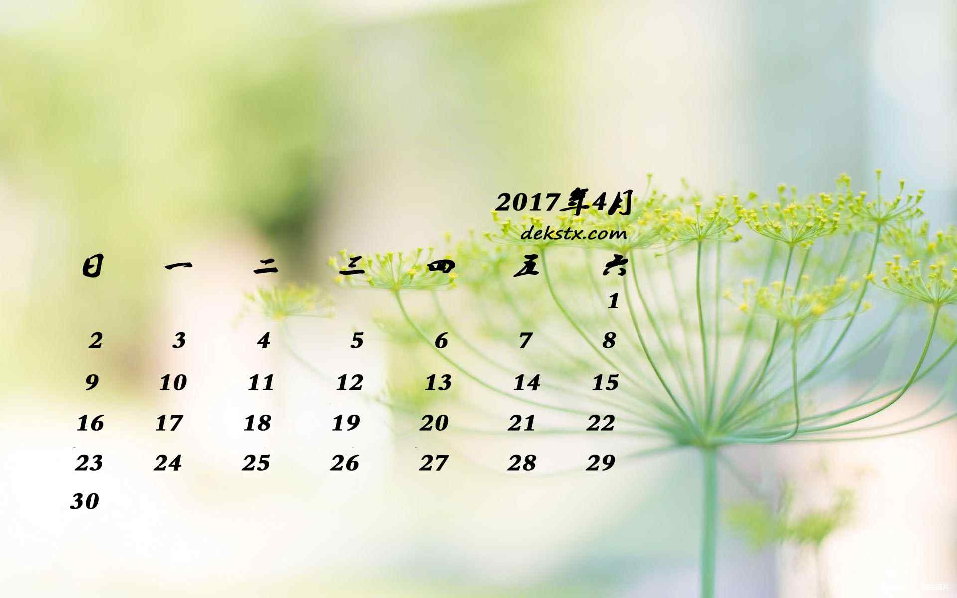 2017年4月日历小清新绿色植物图片壁纸