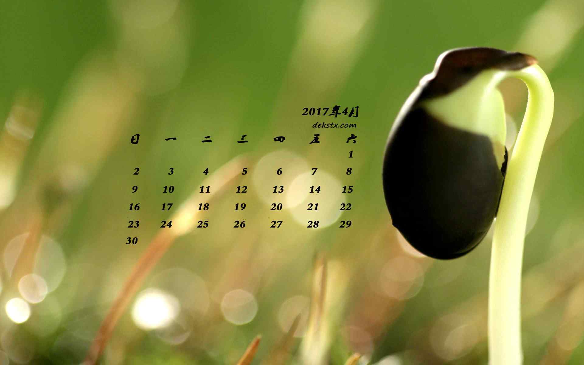2017年4月日历可爱小豆芽菜护眼壁纸