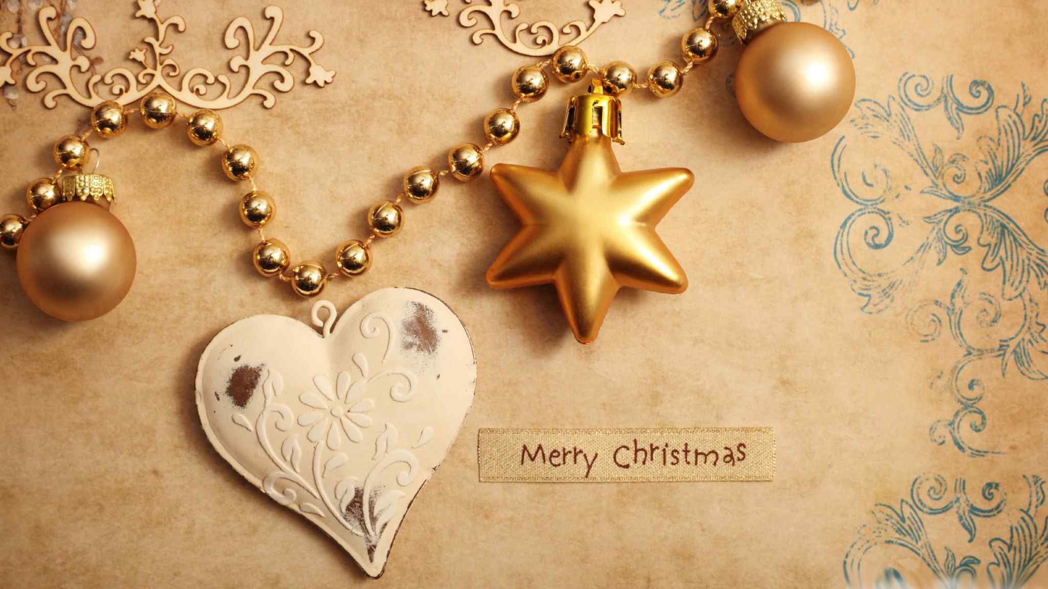金黄色的圣诞节装饰小礼品图片壁纸