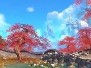 《剑灵》之美丽的红色枫树游戏场景桌面壁纸