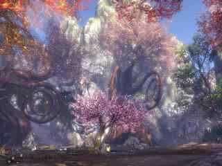 《剑灵》之浪漫樱花树游戏场景桌面壁纸