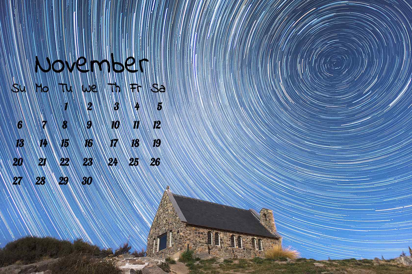 美丽的新西兰星空2016年11月日历壁纸