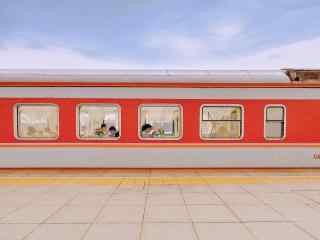 红色火车车厢简约图片桌面壁纸