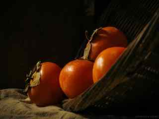 文艺美食之秋季养生柿子桌面壁纸