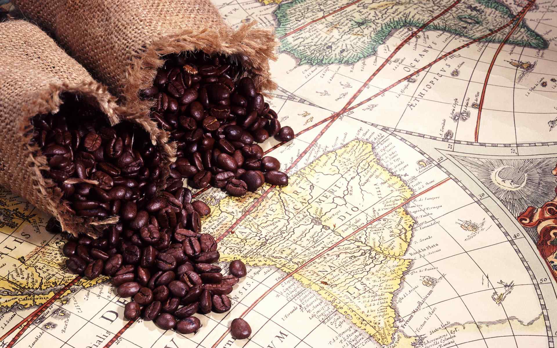 咖啡豆产地复古文艺地图桌面壁纸