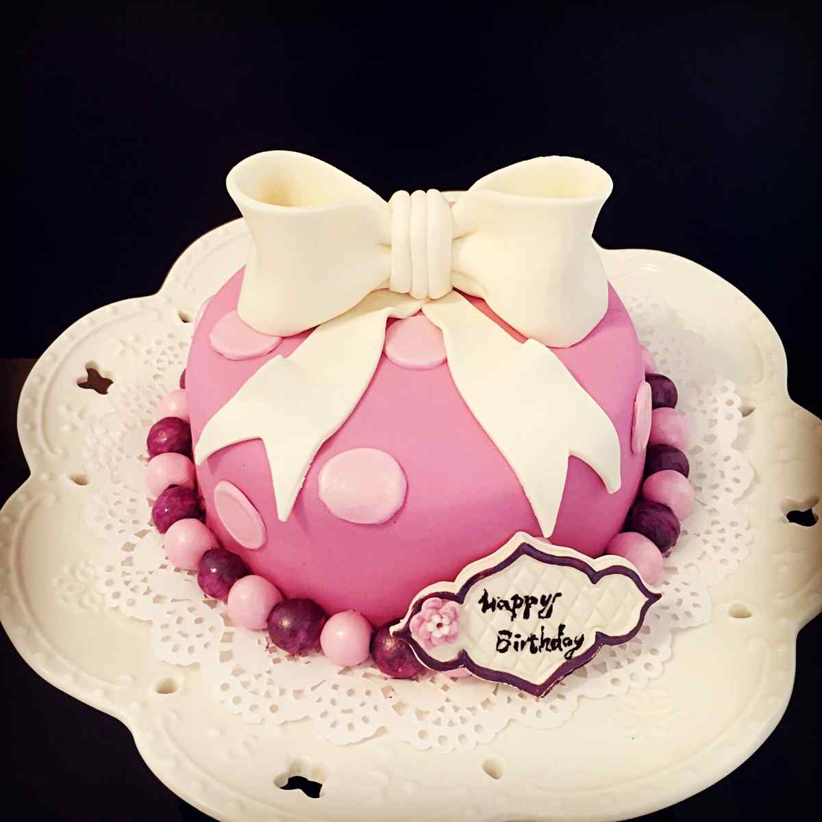 翻糖蛋糕可爱粉色蝴蝶结生日蛋糕桌面壁纸