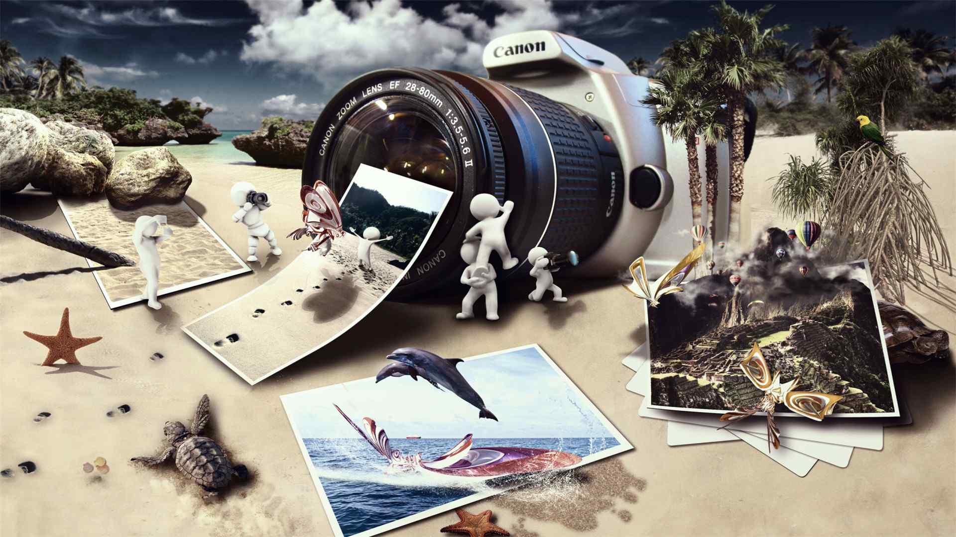 海边的照相机创意电脑桌面壁纸图片下载