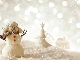 茫茫大雪中的可爱雪人玩偶桌面壁纸