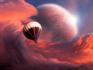 浩瀚天空下的热气球唯美图片