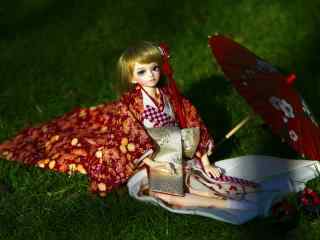 可爱的BJD娃娃与油纸伞写真图片