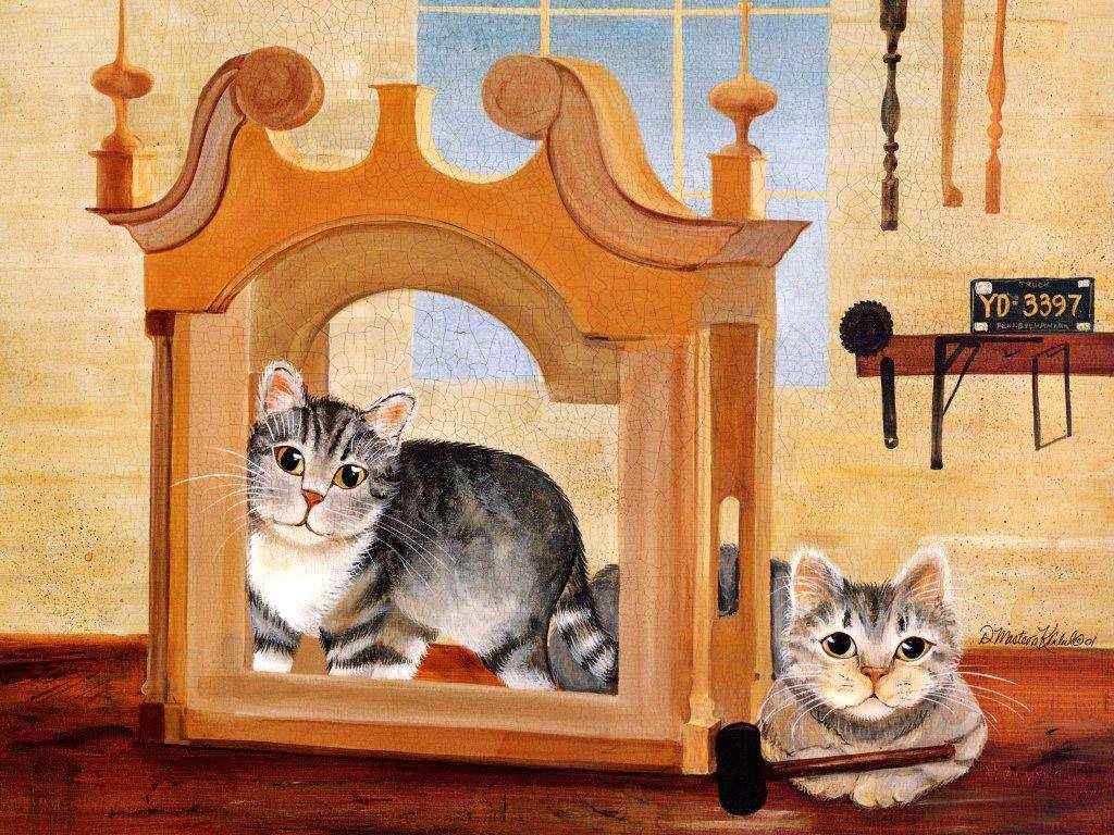两只可爱的猫咪手绘壁纸
