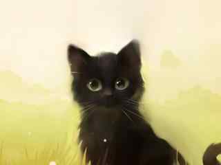 可爱黑色猫咪手绘壁纸