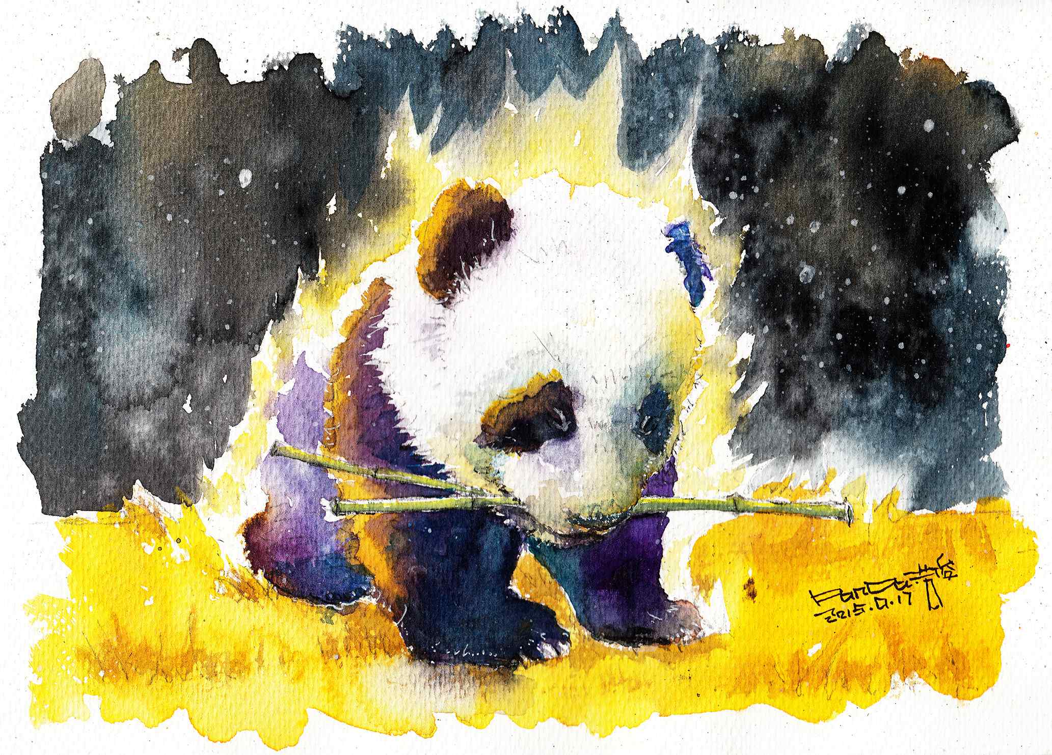 手绘水彩可爱熊猫桌面壁纸