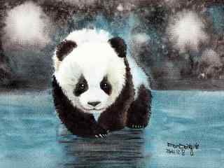 手绘可爱软萌的熊猫桌面壁纸