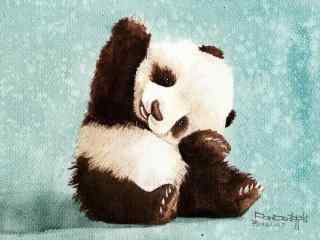 手绘伸懒腰的熊猫