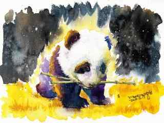 手绘水彩可爱熊猫桌面壁纸