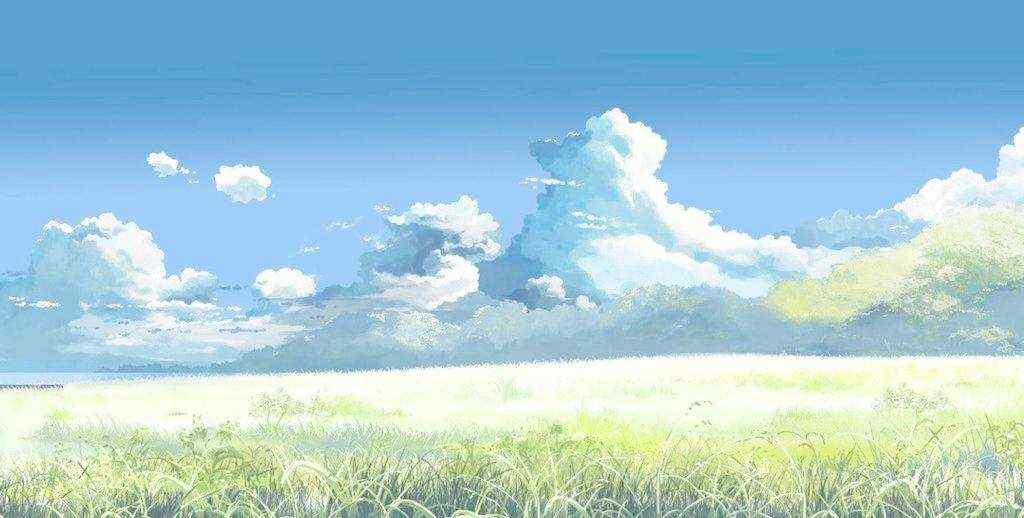 唯美的动漫手绘天空与草地图片壁纸