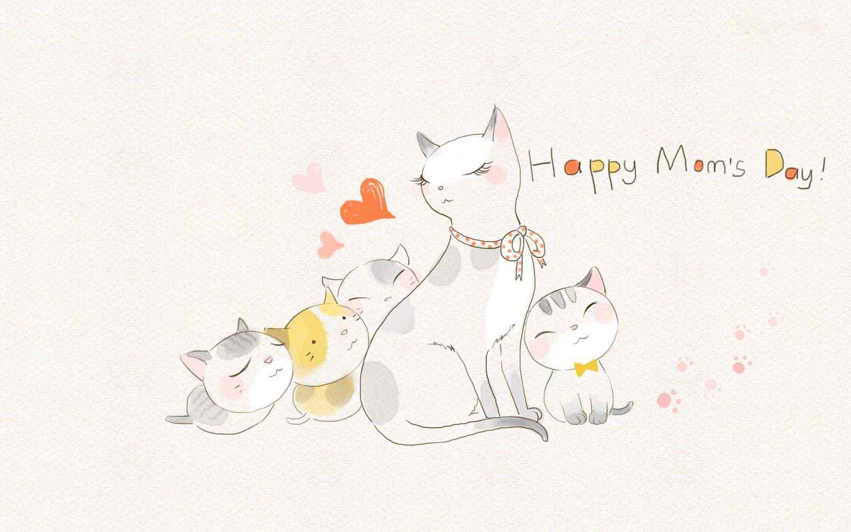 2017母亲节可爱猫咪手绘桌面壁纸