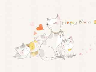 2017母亲节可爱猫咪手绘桌面壁纸