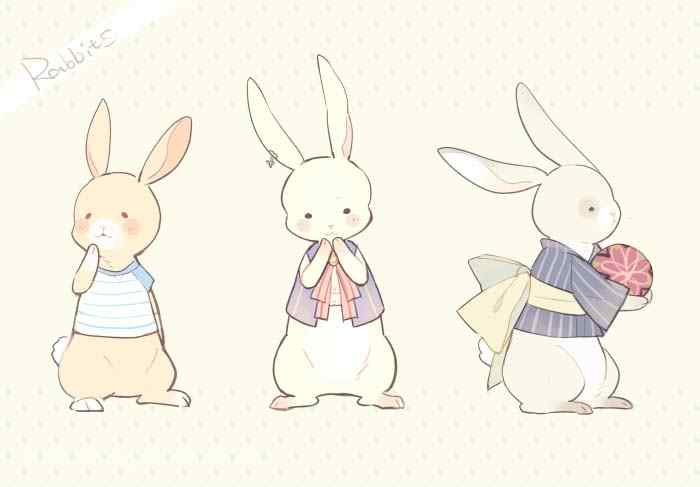 可爱手绘三只小兔子桌面壁纸